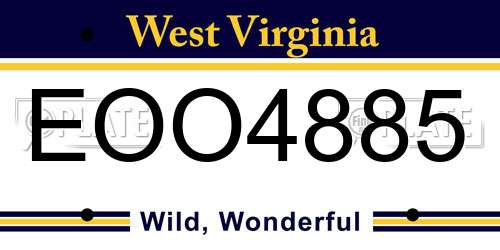EOO4885 West Virginia License Plate