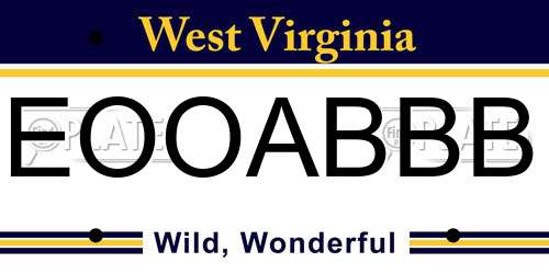 EOOABBB West Virginia License Plate