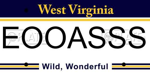 EOOASSS West Virginia License Plate