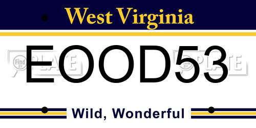 EOOD53 West Virginia License Plate