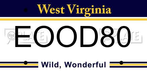 EOOD80 West Virginia License Plate