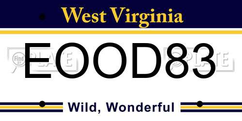 EOOD83 West Virginia License Plate