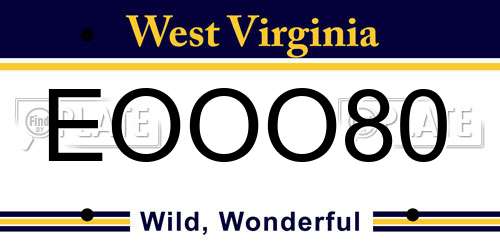 EOOO80 West Virginia License Plate
