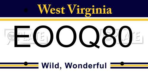 EOOQ80 West Virginia License Plate