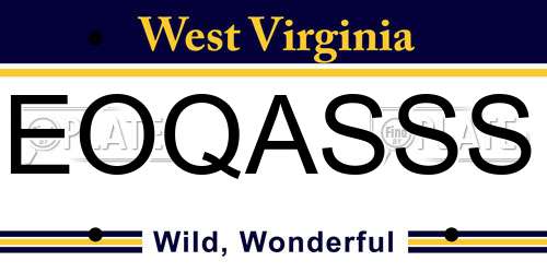 EOQASSS West Virginia License Plate