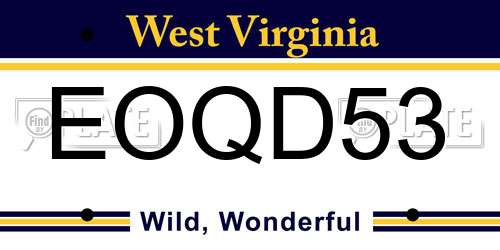 EOQD53 West Virginia License Plate