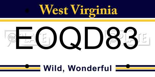 EOQD83 West Virginia License Plate