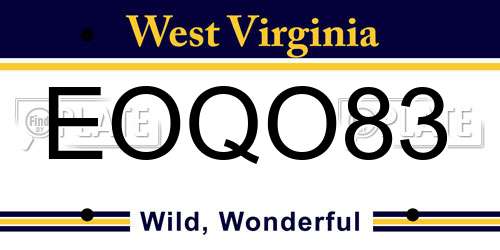 EOQO83 West Virginia License Plate