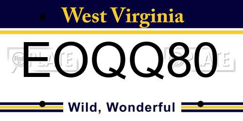 EOQQ80 West Virginia License Plate