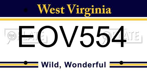EOV554 West Virginia License Plate