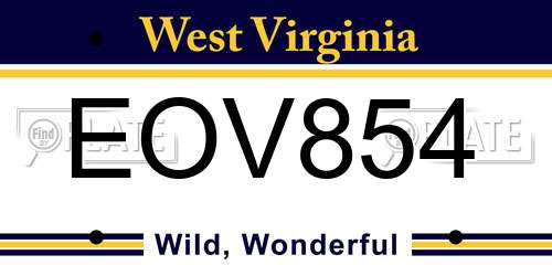 EOV854 West Virginia License Plate