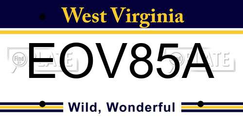 EOV85A West Virginia License Plate