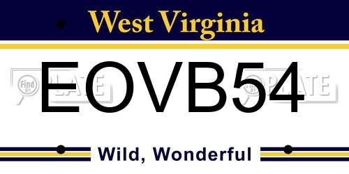 EOVB54 West Virginia License Plate
