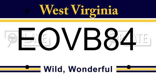 EOVB84 West Virginia License Plate