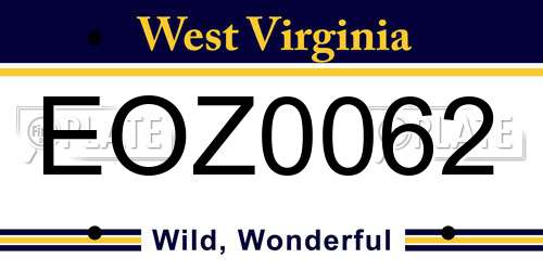 EOZ0062 West Virginia License Plate