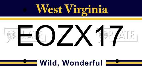 EOZX17 West Virginia License Plate