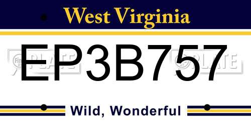 EP3B757 West Virginia License Plate