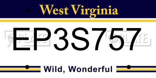 EP3S757 West Virginia License Plate