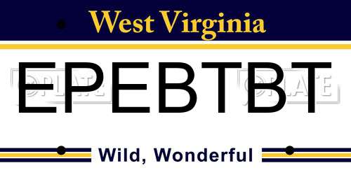 EPEBTBT West Virginia License Plate