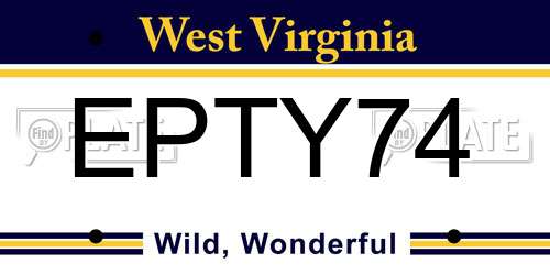 EPTY74 West Virginia License Plate