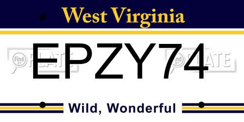 EPZY74 West Virginia License Plate