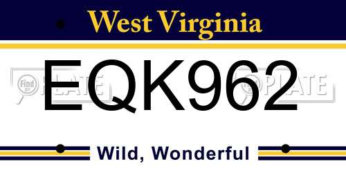 EQK962 West Virginia License Plate