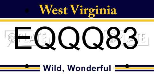 EQQQ83 West Virginia License Plate