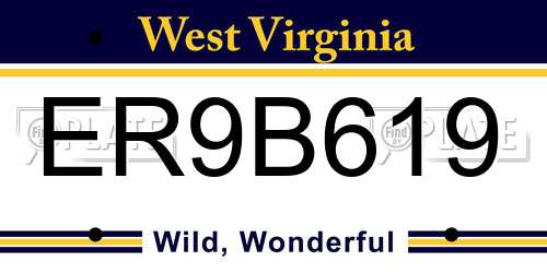 ER9B619 West Virginia License Plate