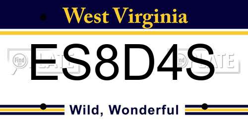 ES8D4S West Virginia License Plate