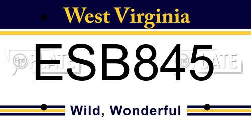 ESB845 West Virginia License Plate