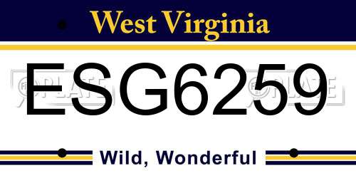 ESG6259 West Virginia License Plate