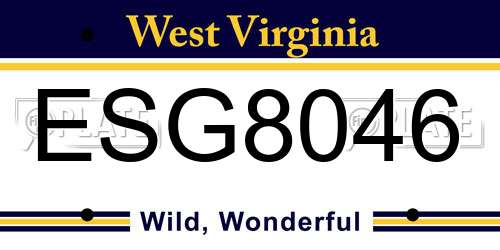 ESG8046 West Virginia License Plate