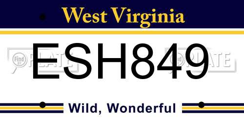 ESH849 West Virginia License Plate
