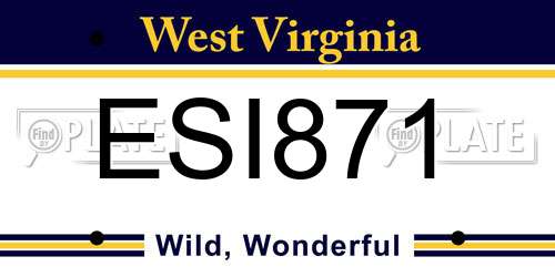 ESI871 West Virginia License Plate