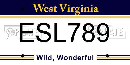 ESL789 West Virginia License Plate