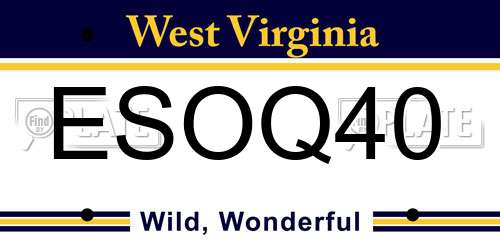 ESOQ40 West Virginia License Plate