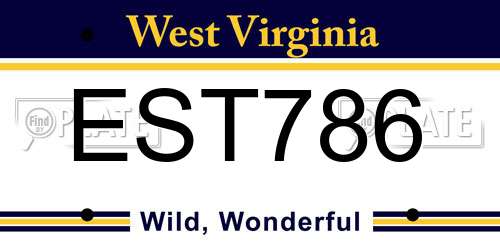 EST786 West Virginia License Plate