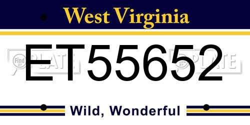 ET55652 West Virginia License Plate