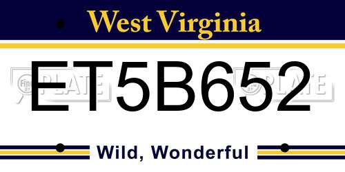 ET5B652 West Virginia License Plate