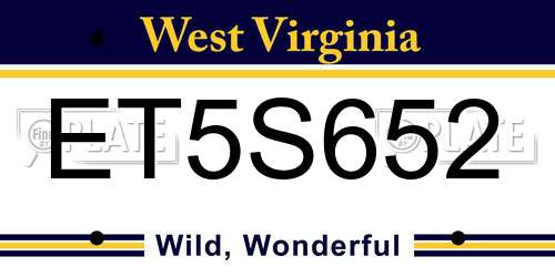 ET5S652 West Virginia License Plate