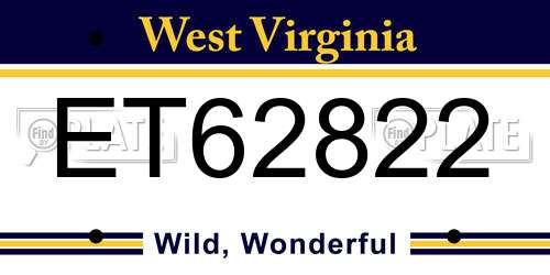 ET62822 West Virginia License Plate