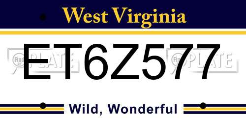ET6Z577 West Virginia License Plate