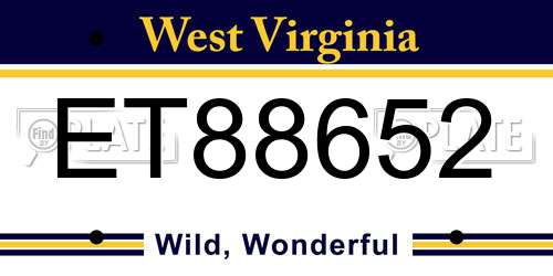 ET88652 West Virginia License Plate