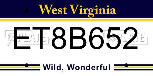 ET8B652 West Virginia License Plate