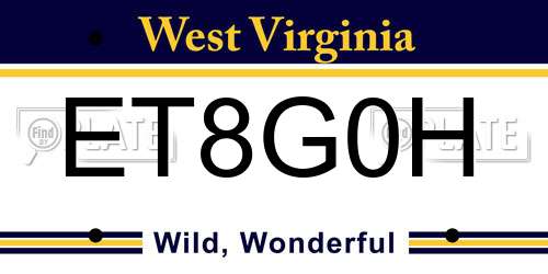 ET8G0H West Virginia License Plate