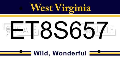 ET8S657 West Virginia License Plate