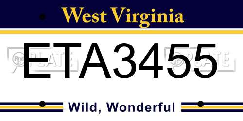 ETA3455 West Virginia License Plate