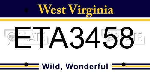 ETA3458 West Virginia License Plate