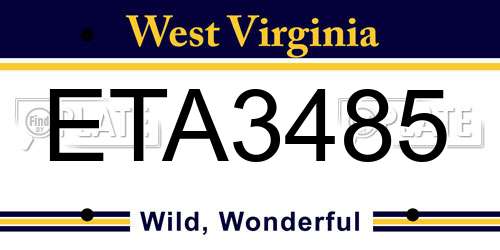 ETA3485 West Virginia License Plate