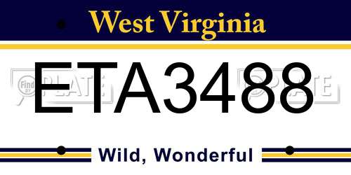 ETA3488 West Virginia License Plate